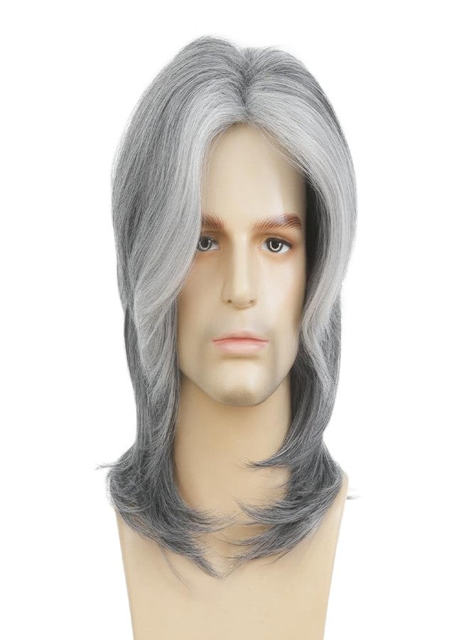 Swiking Mens Grey Mullet Wig Long Gray Mixed White Layered Wig Synthetic Hair Replacement Wig for Halloween Day Use - Image 2